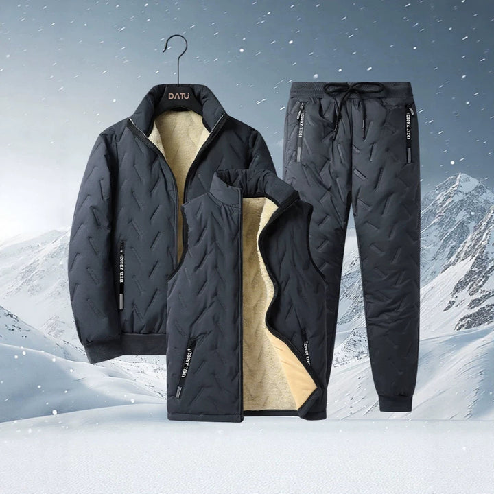 Men's three-piece thermo fleece-lined leisure and outdoor set with quilted jacket vest and joggers Mune Fashion