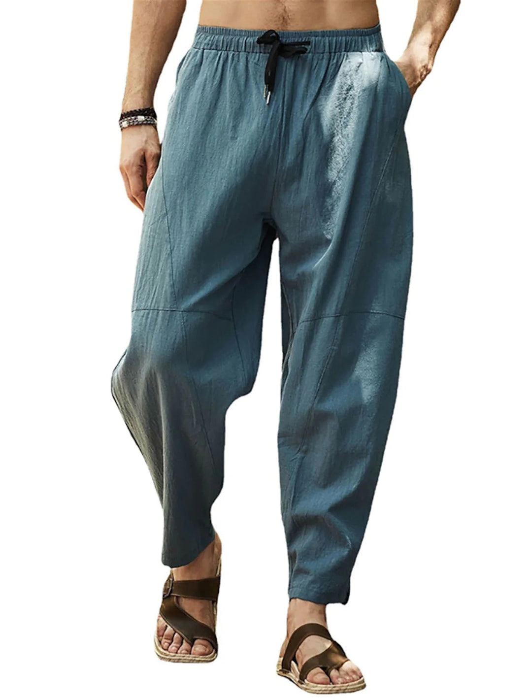 Men's casual linen harem pants with elastic waistband and side pockets Mune Fashion