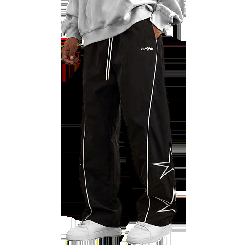 Men's Wide Trackpants with Contrast Piping, Drawstring and Star Application Mune Fashion