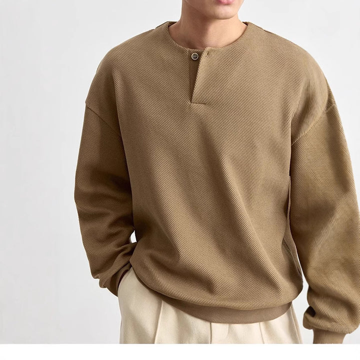 Men's Structured Oversized Knit Sweater with Henley Button Placket Mune Fashion