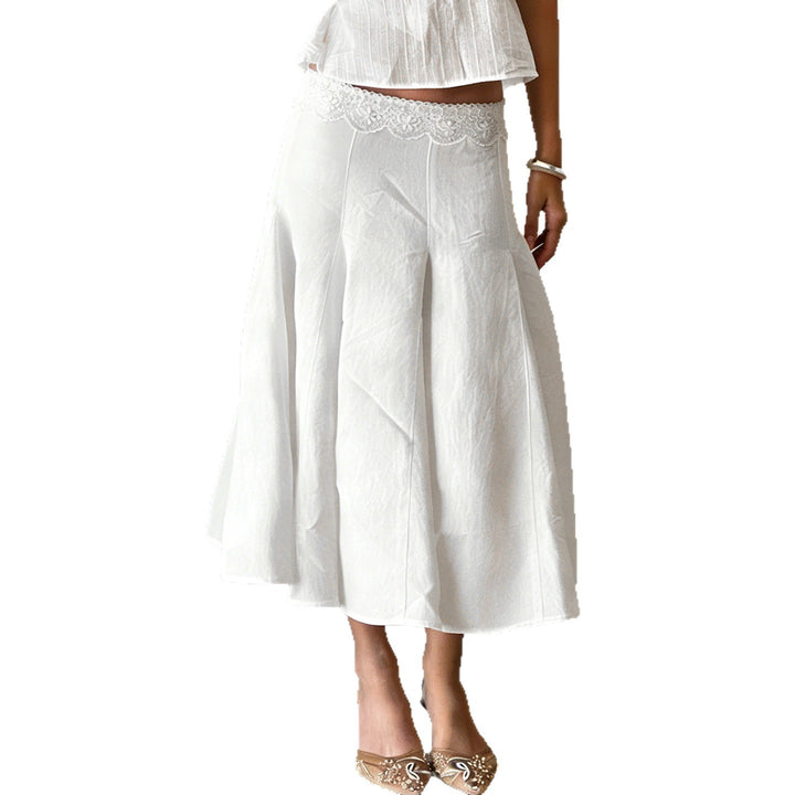 Women's midi skirt with high stretch lace waistband, flared godet panels and tailored darts Mune Fashion