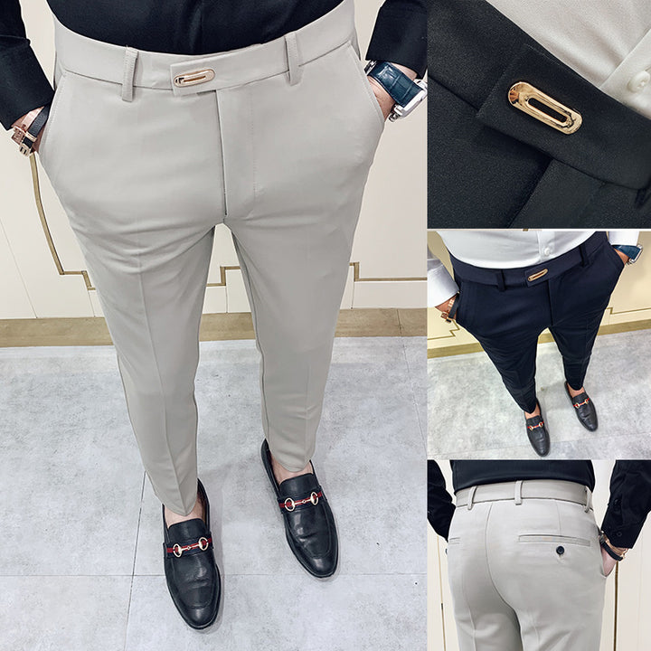 Men's slim suit trousers with crease and elastic waistband Mune Fashion