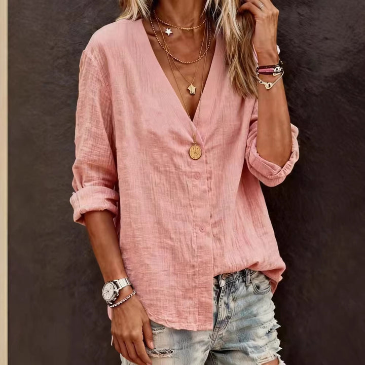 Ladies Lightweight V-Neck Blouse made of breathable material Mune Fashion