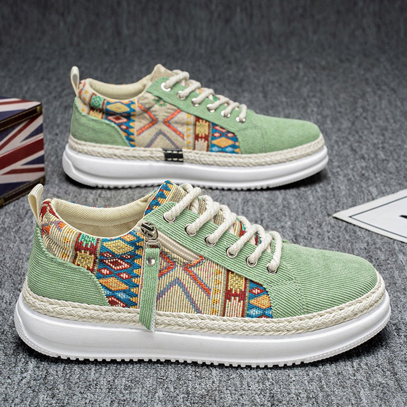 Women's espadrille-inspired platform sneakers with woven ethnic inserts, side zipper, and cushioned lightweight sole Mune Fashion