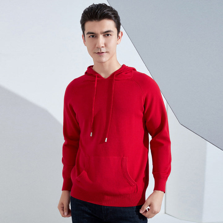Men's Lightweight Hooded Fine Knit Sweater with Kangaroo Pocket and Raglan Sleeves Mune Fashion