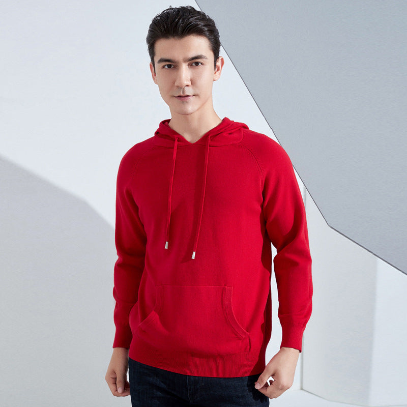 Men's Lightweight Hooded Fine Knit Sweater with Kangaroo Pocket and Raglan Sleeves Mune Fashion