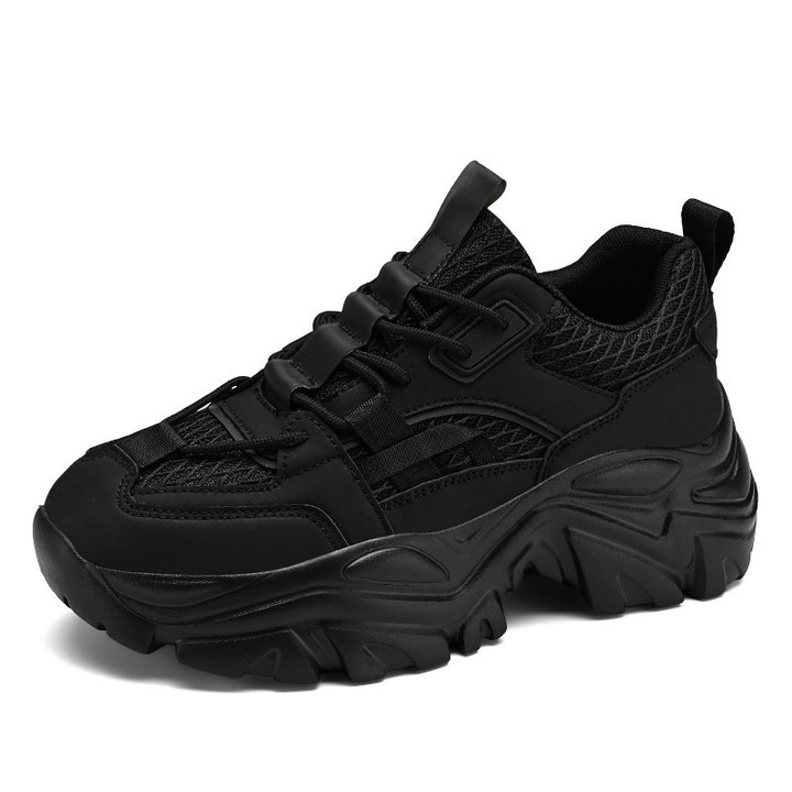 Women's Fashion Platform Chunky Sneakers with Textured Mesh Overlay and Durable Profile Sole Mune Fashion
