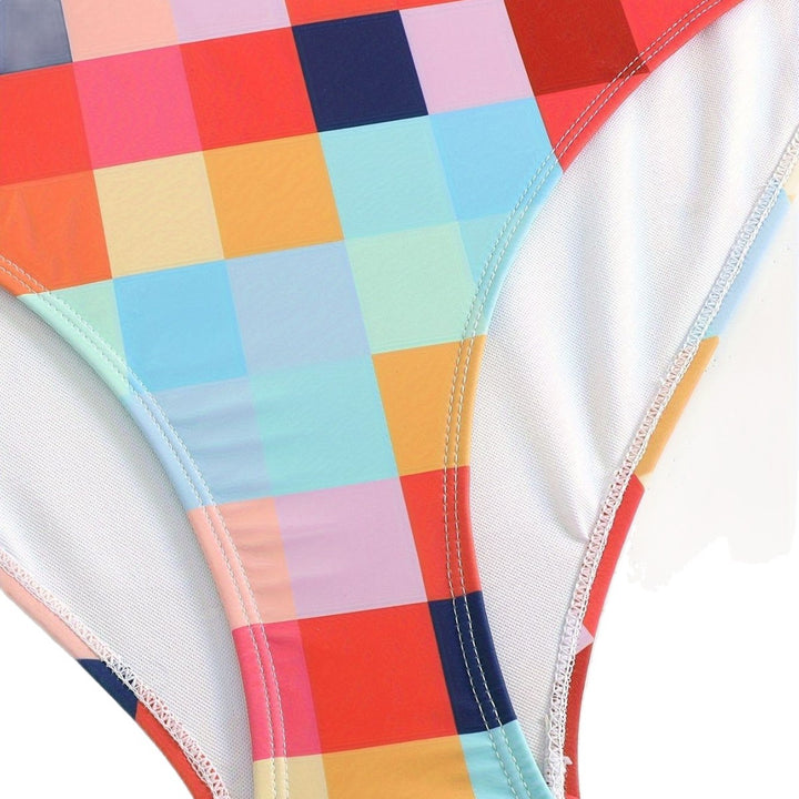 Women's One-Piece Swimsuit with Fashionable Check Pattern Mune Fashion