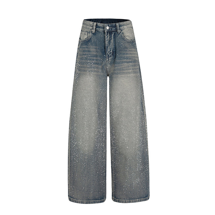 Women wide high-cut palazzo jeans with glitter effect and vintage wash Mune Fashion