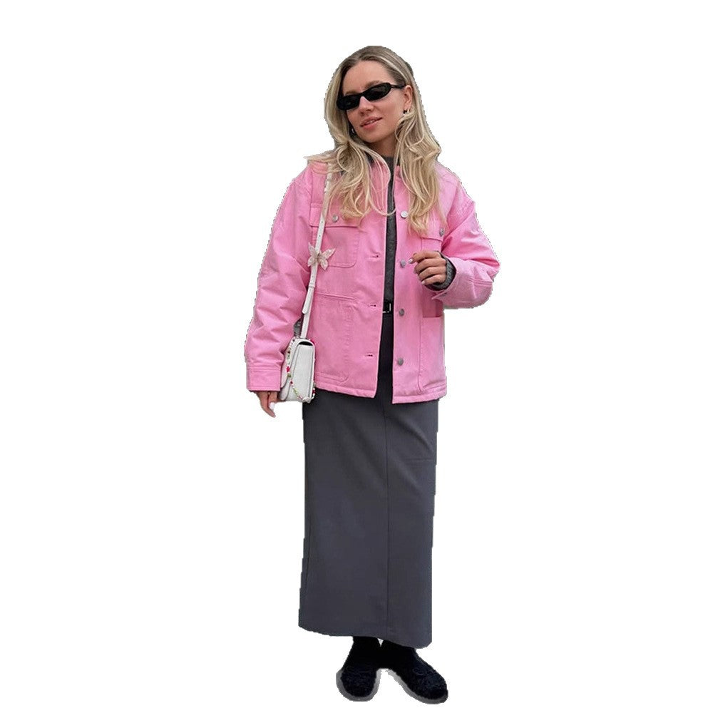 Women's Boxy Overshirt Jacket with Patch Pockets & Metal Button Placket Mune Fashion