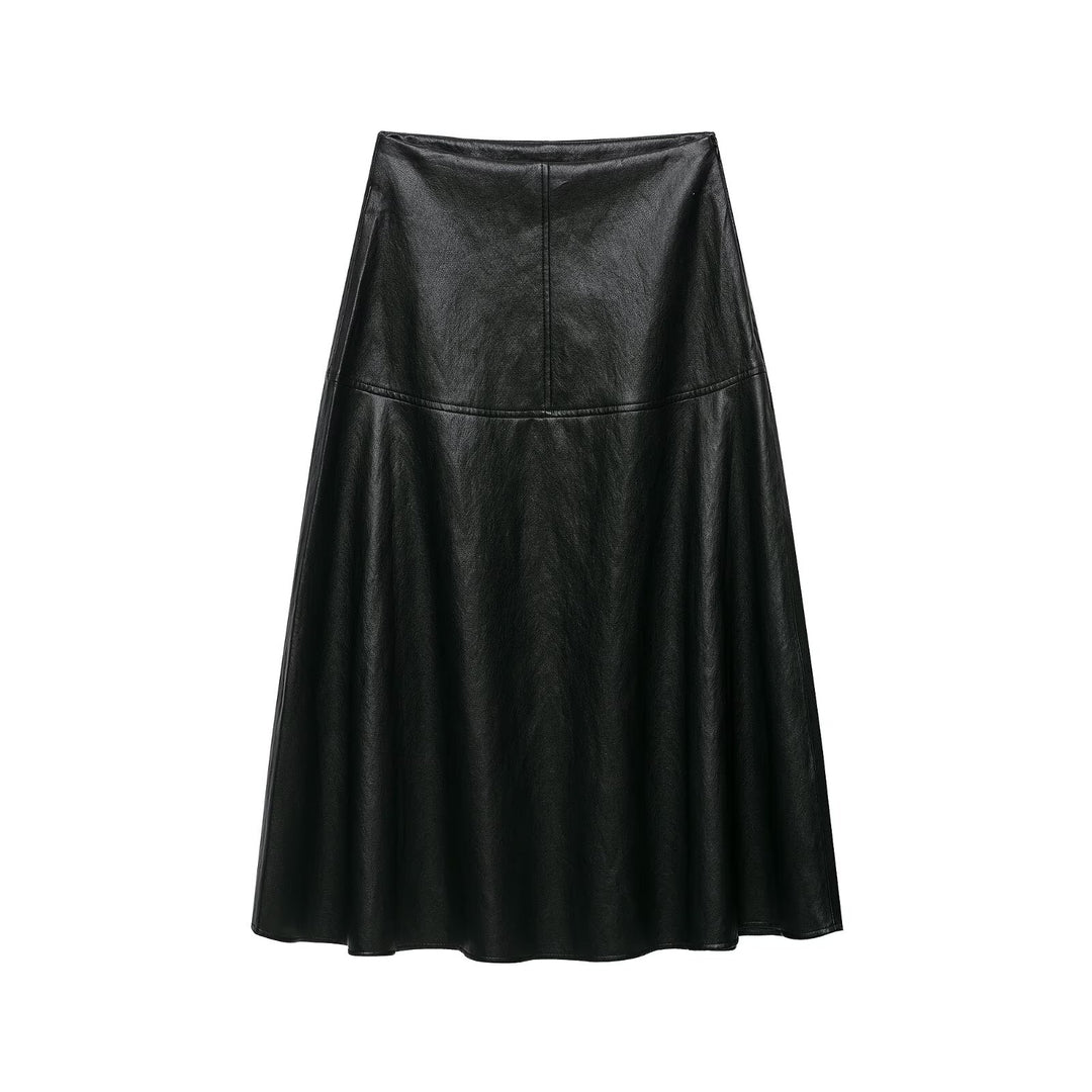 Women's High Waist A-Line Skirt made of Faux Leather with Flared Silhouette Mune Fashion