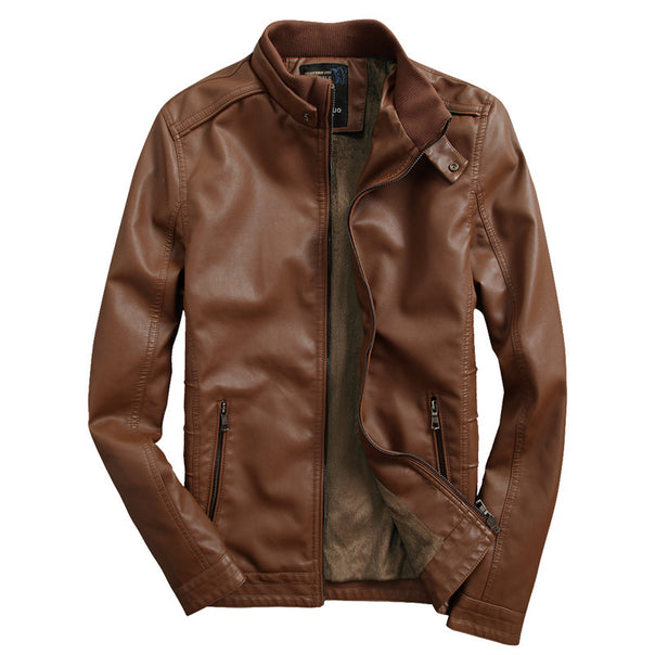 Men's faux leather jacket with warming teddy fleece lining and stand-up collar Mune Fashion