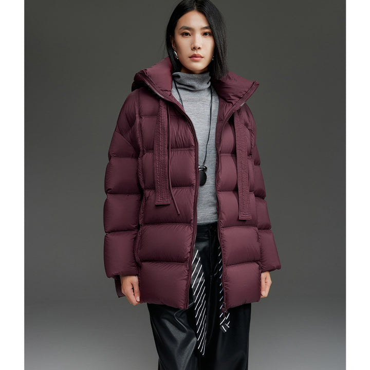 Ladies quilted warming down jacket with hood and loose silhouette Mune Fashion