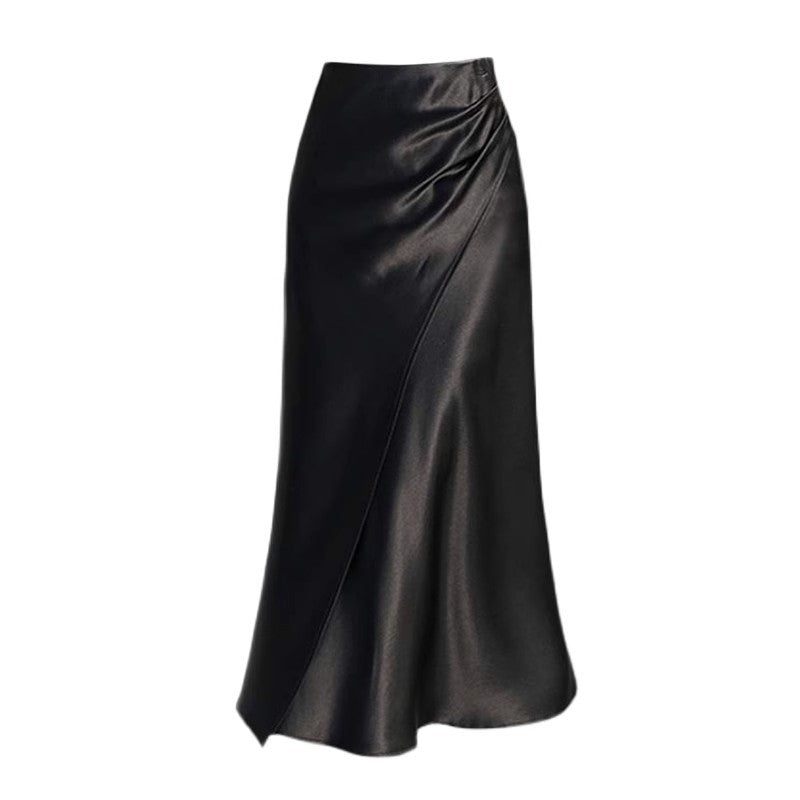 Women Elegant Satin Midi Skirt Mune Fashion