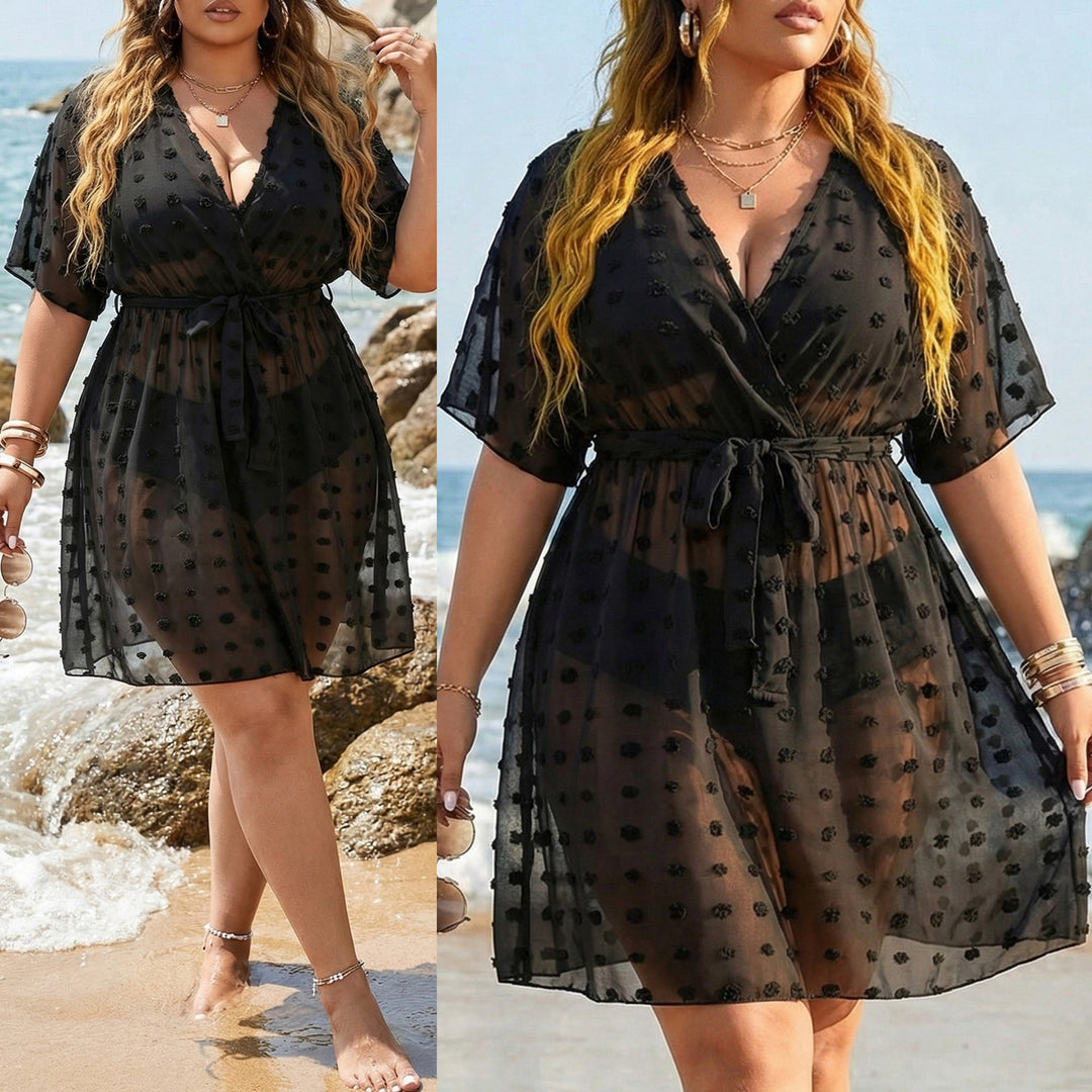 Ladies transparent beach cover-up with floral appliqués Mune Fashion