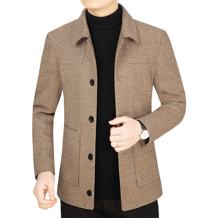 Men's Herringbone Transition Jacket with Stand-up Collar and Patch Pockets Mune Fashion