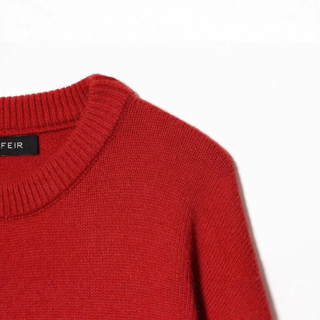 Women's knitted sweater with horse motif and fringe appliqué, oversized round neck Mune Fashion
