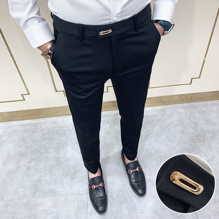 Men's slim suit trousers with crease and elastic waistband Mune Fashion