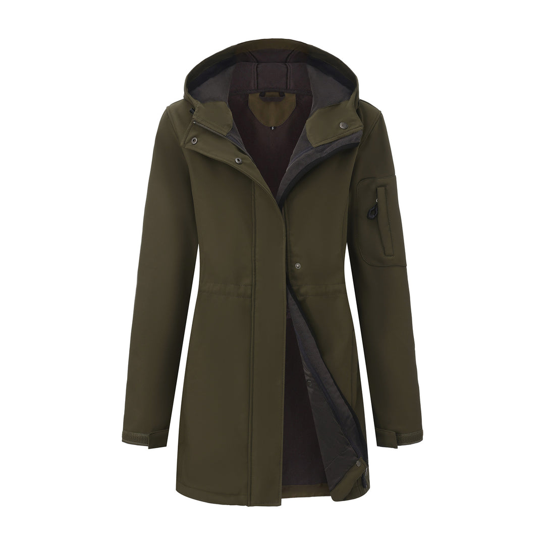 Women's nan functional softshell parka with teddy fleece lining, hood, and waist drawstring Mune Fashion