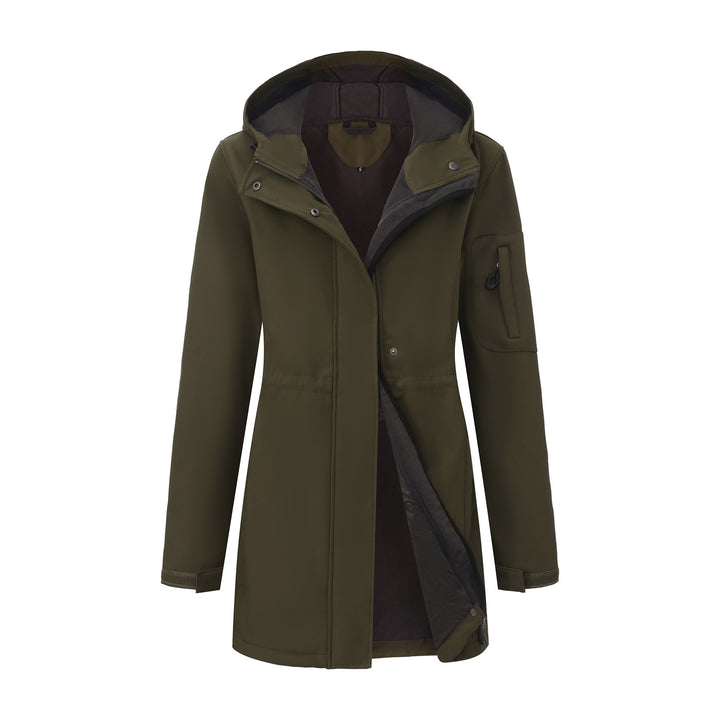 Women's nan functional softshell parka with teddy fleece lining, hood, and waist drawstring Mune Fashion