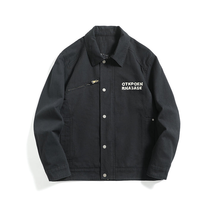 Unisex short jacket in workwear look with diagonal zipper chest pocket Mune Fashion