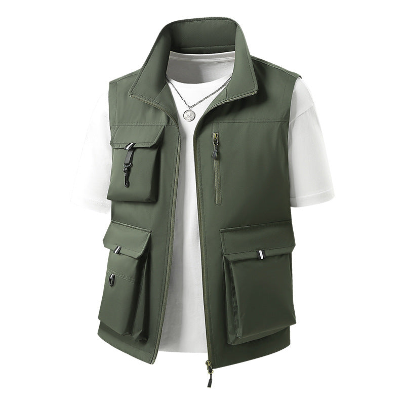 Men's multifunctional outdoor vest with multiple cargo pockets and stand-up collar Mune Fashion