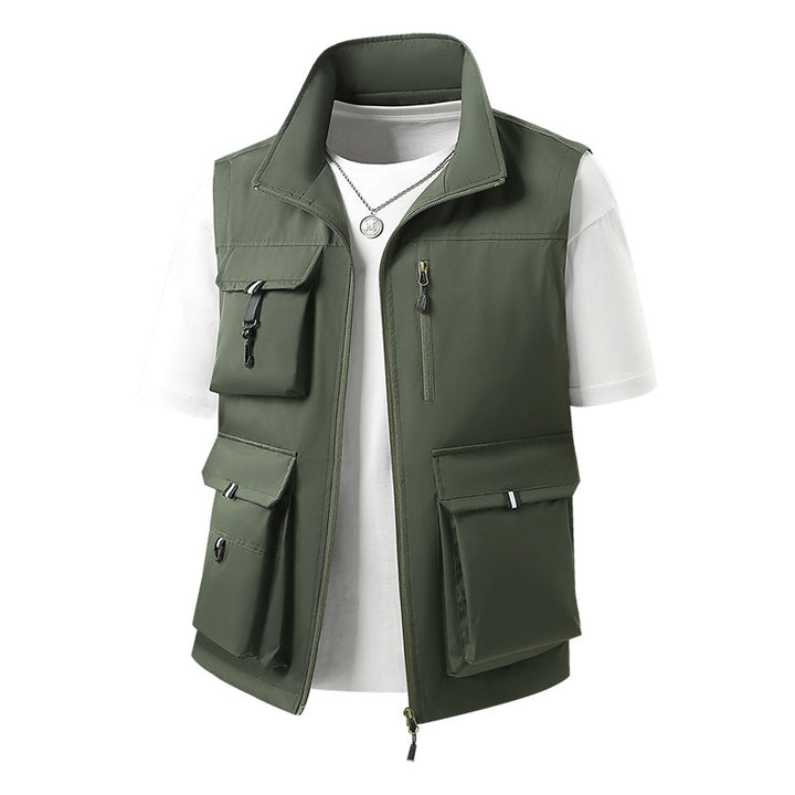 Men's multifunctional outdoor vest with multiple cargo pockets and stand-up collar Mune Fashion