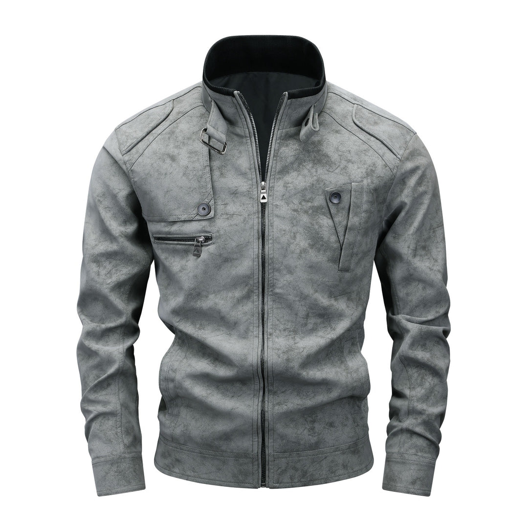 Men's Slim-Fit Biker Bomber Jacket made of Suede Look with Stand-Up Collar and Decorative Buttons Mune Fashion