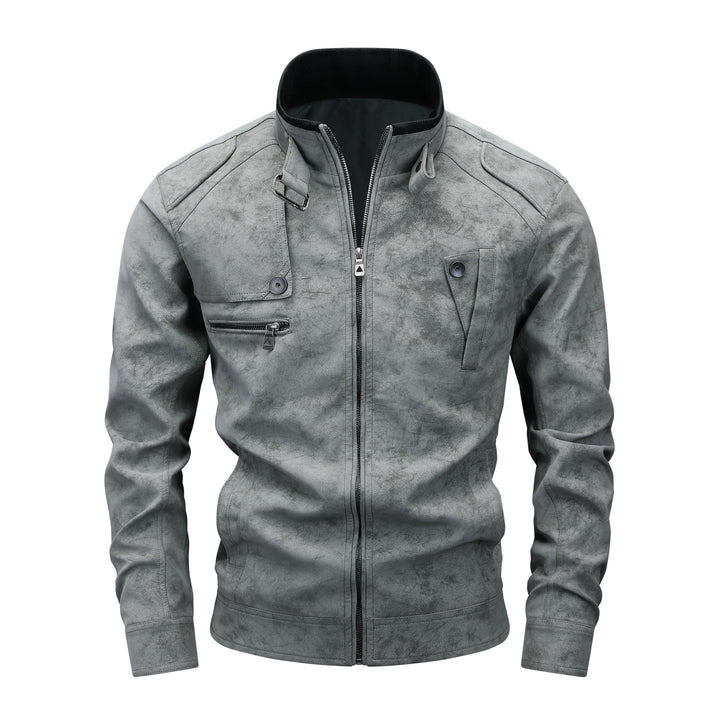 Men's Slim-Fit Biker Bomber Jacket made of Suede Look with Stand-Up Collar and Decorative Buttons Mune Fashion
