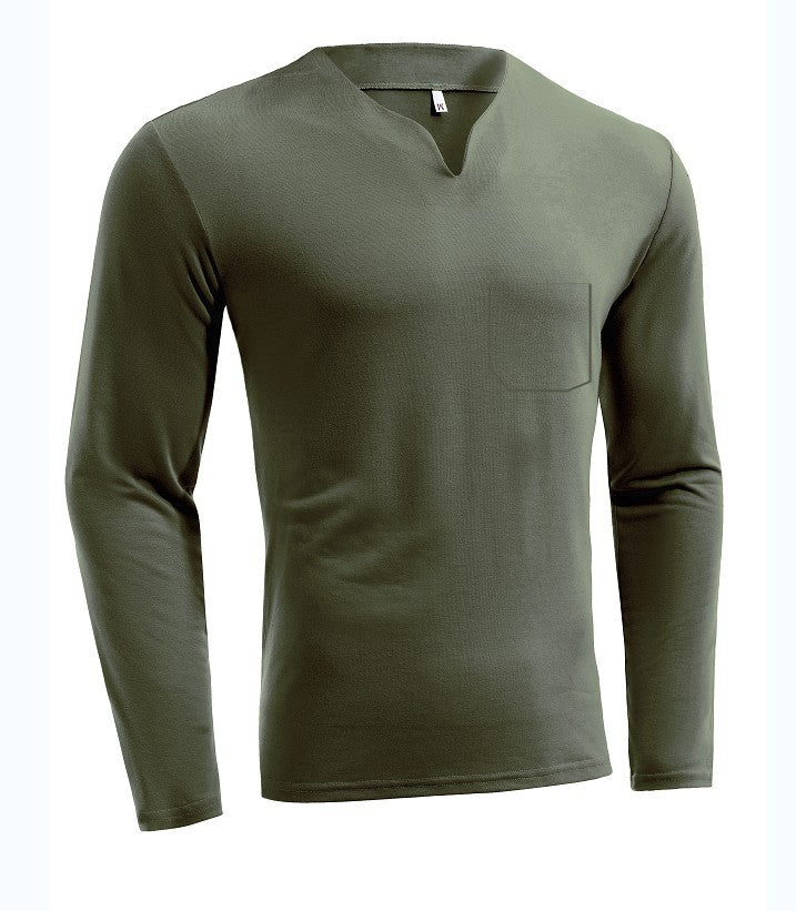 Men's long sleeve shirt with V-neck Slim Fit cotton blend and elastic comfort waistband Mune Fashion