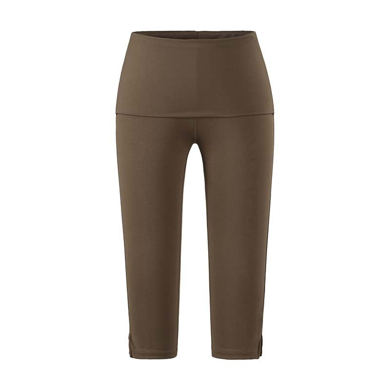 Women's capri leggings with high fold-over waistband, shaping effect and side leg slit Mune Fashion