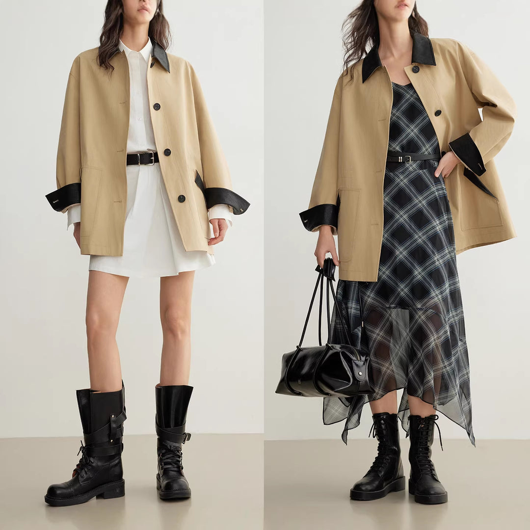 Women’s Fashion Oversized Jacket with Leather Details Mune Fashion