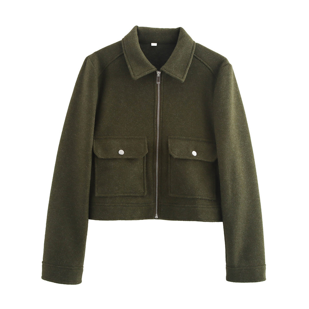 Women's short boxy wool jacket with full zip and patch pockets Mune Fashion
