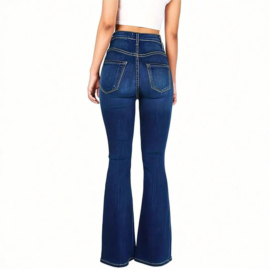 Women's high-waisted shaping flared jeans with visible button placket Mune Fashion