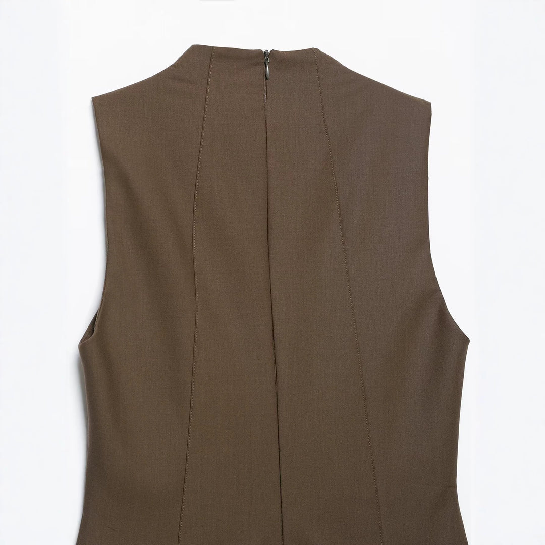 Women’s Sleeveless Pinafore Dress with Double-Breasted Button Placket and Tailored Fit Mune Fashion