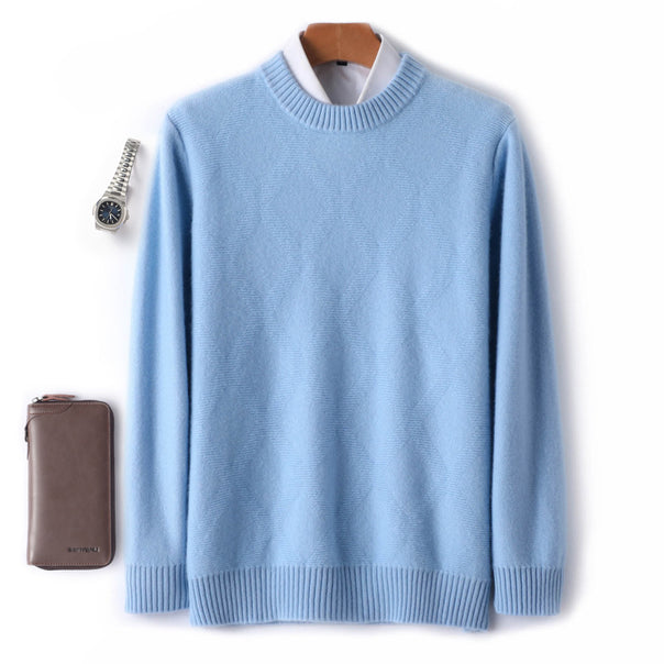 Men's fine crew neck sweater with subtle diamond structure made of cashmere blend Mune Fashion
