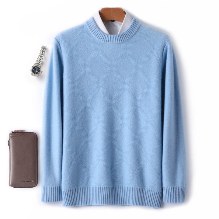 Men's fine crew neck sweater with subtle diamond structure made of cashmere blend Mune Fashion