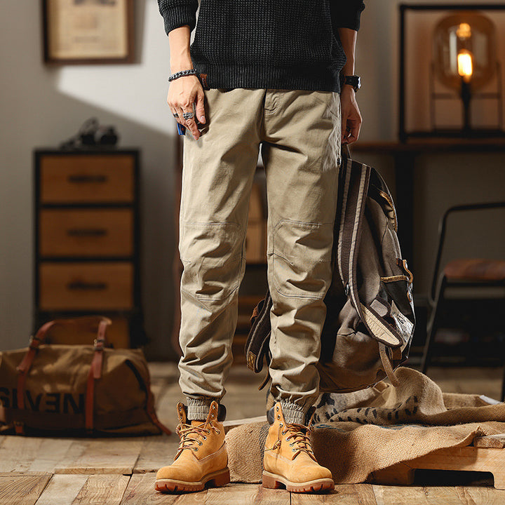 Men's Cargo Jogger Pants with Knee Inserts, Multi-Pockets and Elastic Hem Mune Fashion