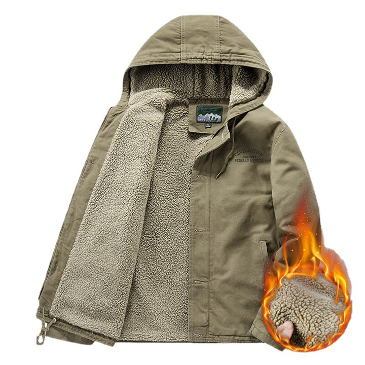Men's Outdoor Canvas Jacket with Full Sherpa Lining, Hood and Thermal Insulation Mune Fashion