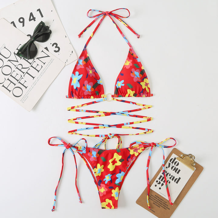 Women Triangle Bikini Set with adjustable straps and floral design Mune Fashion