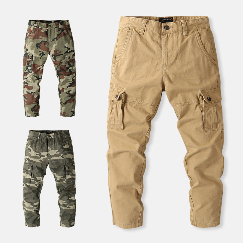Men's cargo pants with tactical camouflage pattern and multiple flap pockets Mune Fashion