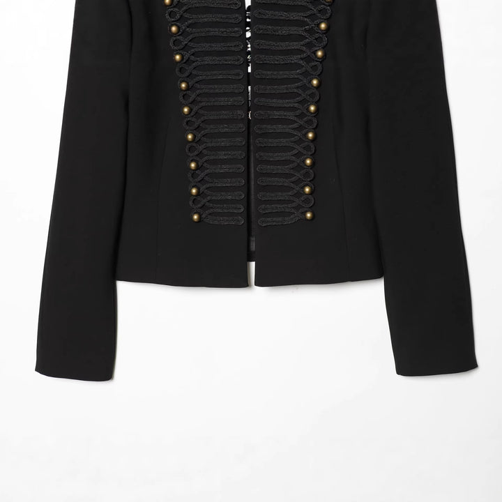 Women's short jacket with military-inspired design, featuring decorative cord trim and stand-up collar Mune Fashion
