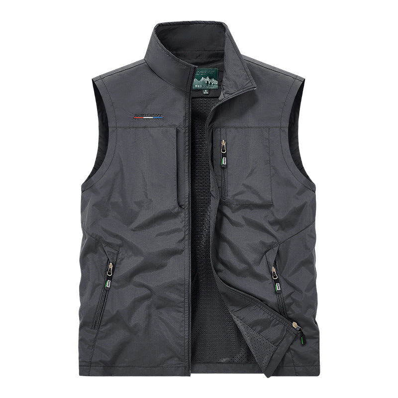 Men's lightweight windproof utility vest with stand-up collar, breathable mesh lining, and multiple zippered pockets Mune Fashion