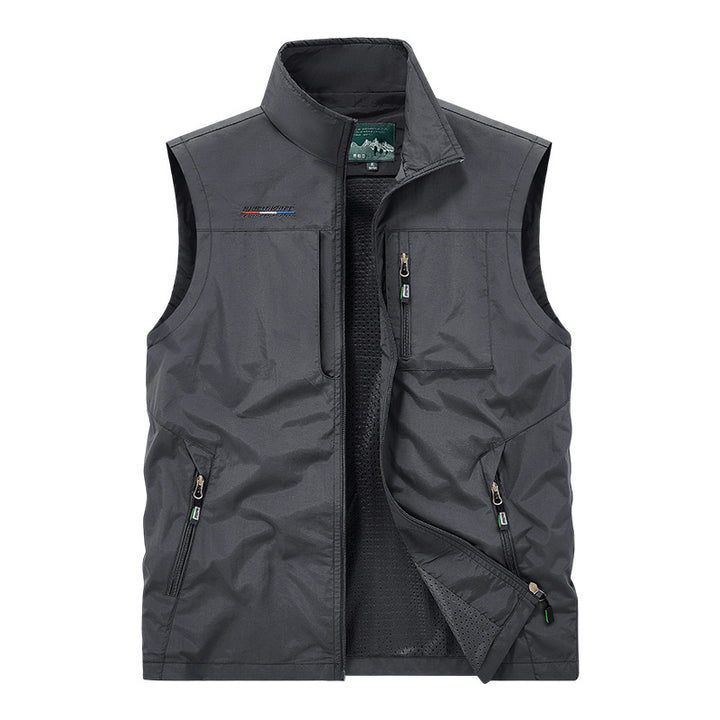 Men's lightweight windproof utility vest with stand-up collar, breathable mesh lining, and multiple zippered pockets Mune Fashion