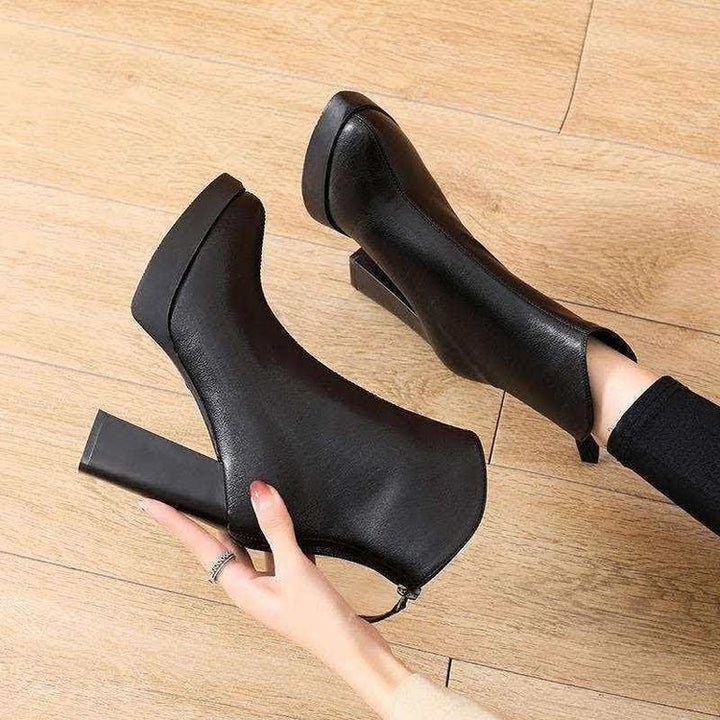 Women's Elegant High Heel Ankle Boots with High Block Heel Mune Fashion