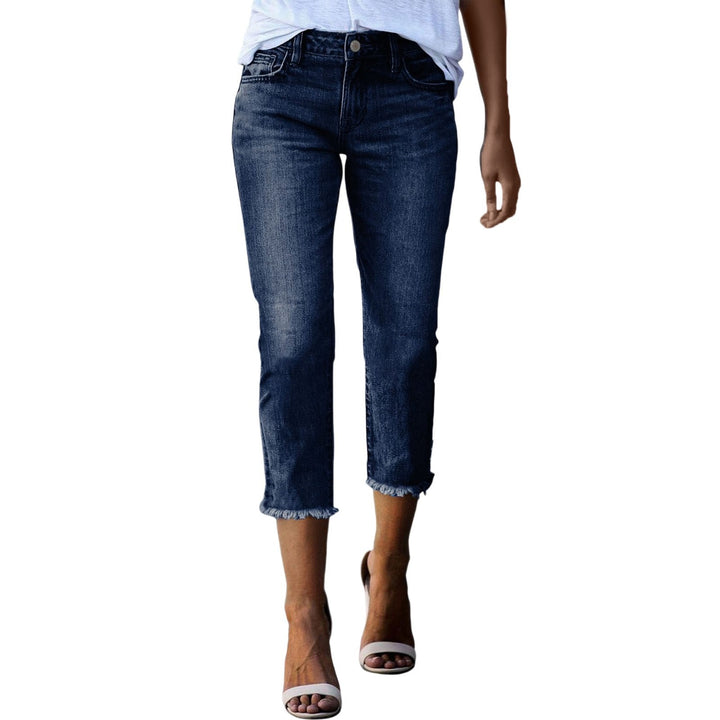 Women’s straight-cut jeans in cropped length with frayed hem Mune Fashion