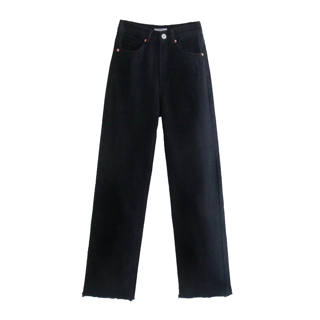 Women's high-waisted wide-cut jeans with wide leg, high waist and raw hem Mune Fashion