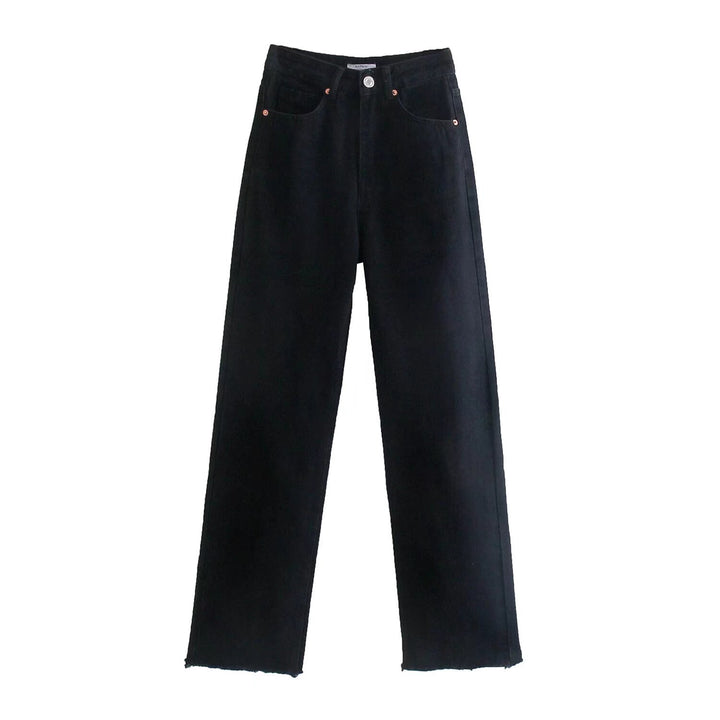 Women's high-waisted wide-cut jeans with wide leg, high waist and raw hem Mune Fashion