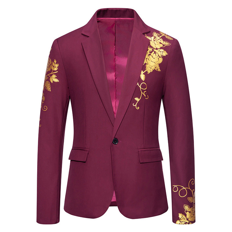 Men's single-breasted jacket with narrow lapels and golden rose print Mune Fashion