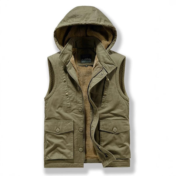 Men's Utility Vest with Hood, Teddy Lining and Multi-Function Pockets Mune Fashion